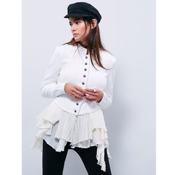 SOLD 💔 Free People Cream Ruffled Peplum Military Jacket - Picture 7 of 11